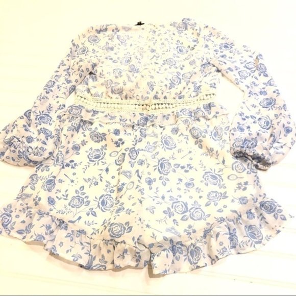 DISNEY Princess Blue Floral Ruffle Romper - Picture 5 of 7